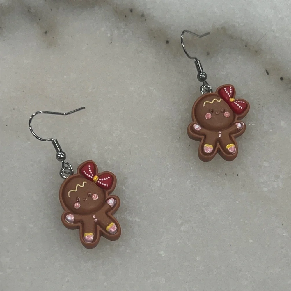 3/$30 Cute Gingerbread Earrings with Red Bow